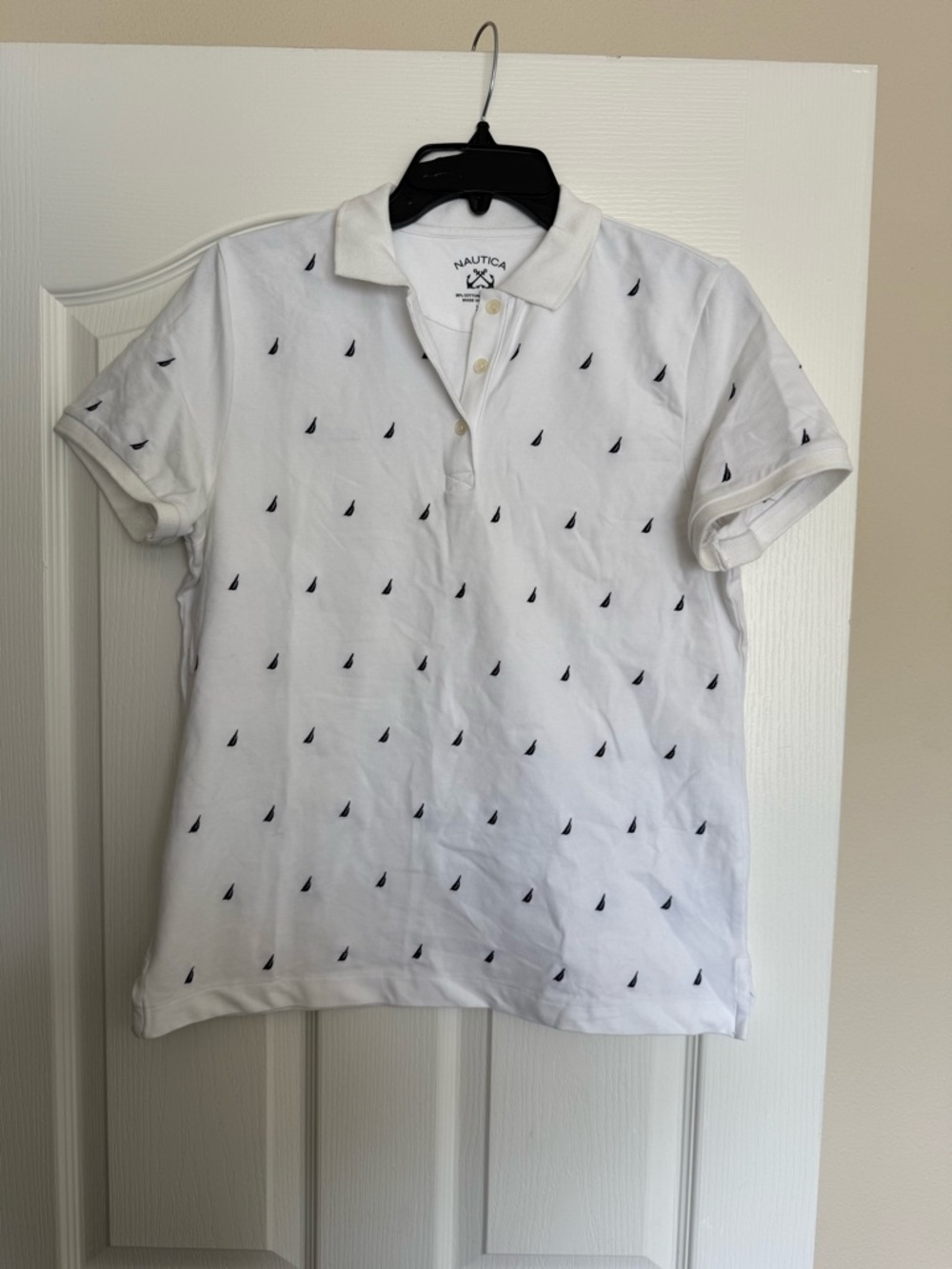 Nautica White Polo Shirt with Navy Sail Motif- NWT